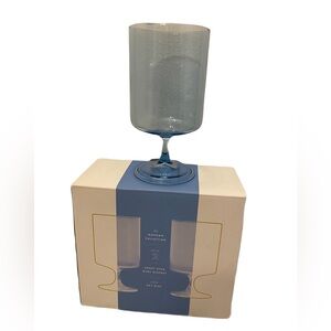 ❤️ ANTHROPOLOGIE MORGAN SHORT STEM WINE GLASSES SET OF 2 SKY BLUE NEW